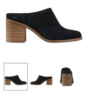 Toms Leila Black Suede Heeled Mules 8.5 Stacked Block Heel Bootie